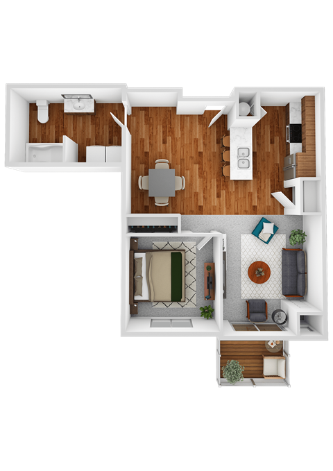 Floor plan for 1 bed, 1 bath, 712 sqft